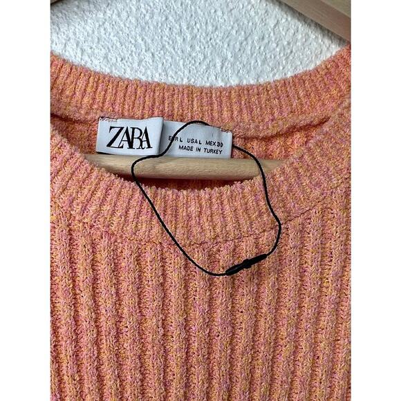 ZARA Orange Ribbed Sleeveless Knit Mini Dress Size L - Picture 2 of 9